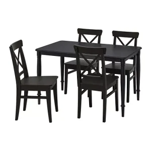 Table and Chair Set - 4 Person, Black/Brown