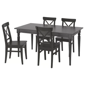 Table and Chair Set - 4 Person, Black/Brown