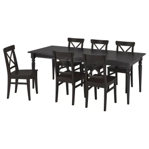 Table and Chair Set - 6 Seat, Black/Brown